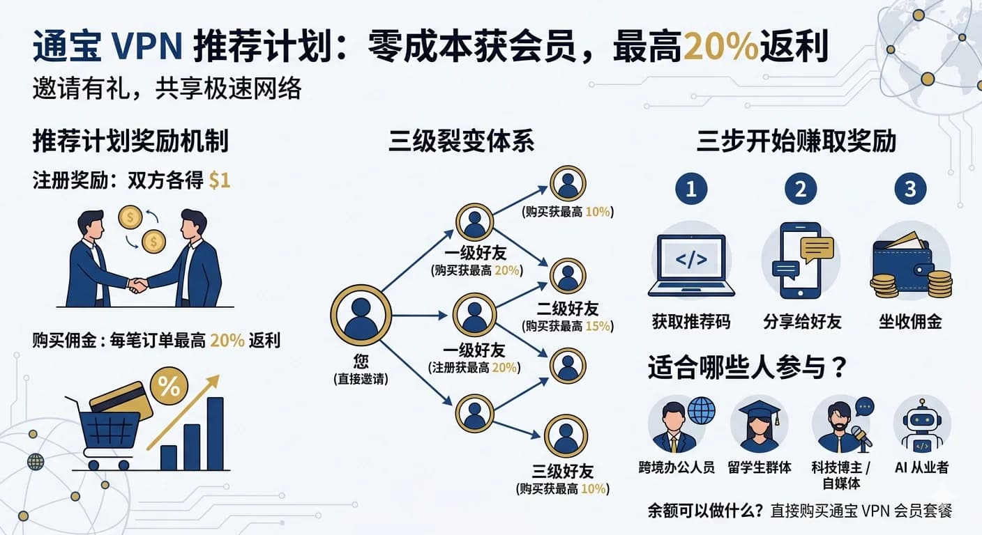 如何免费获取 VPN 会员？通宝推荐计划完整攻略 - TongBao VPN