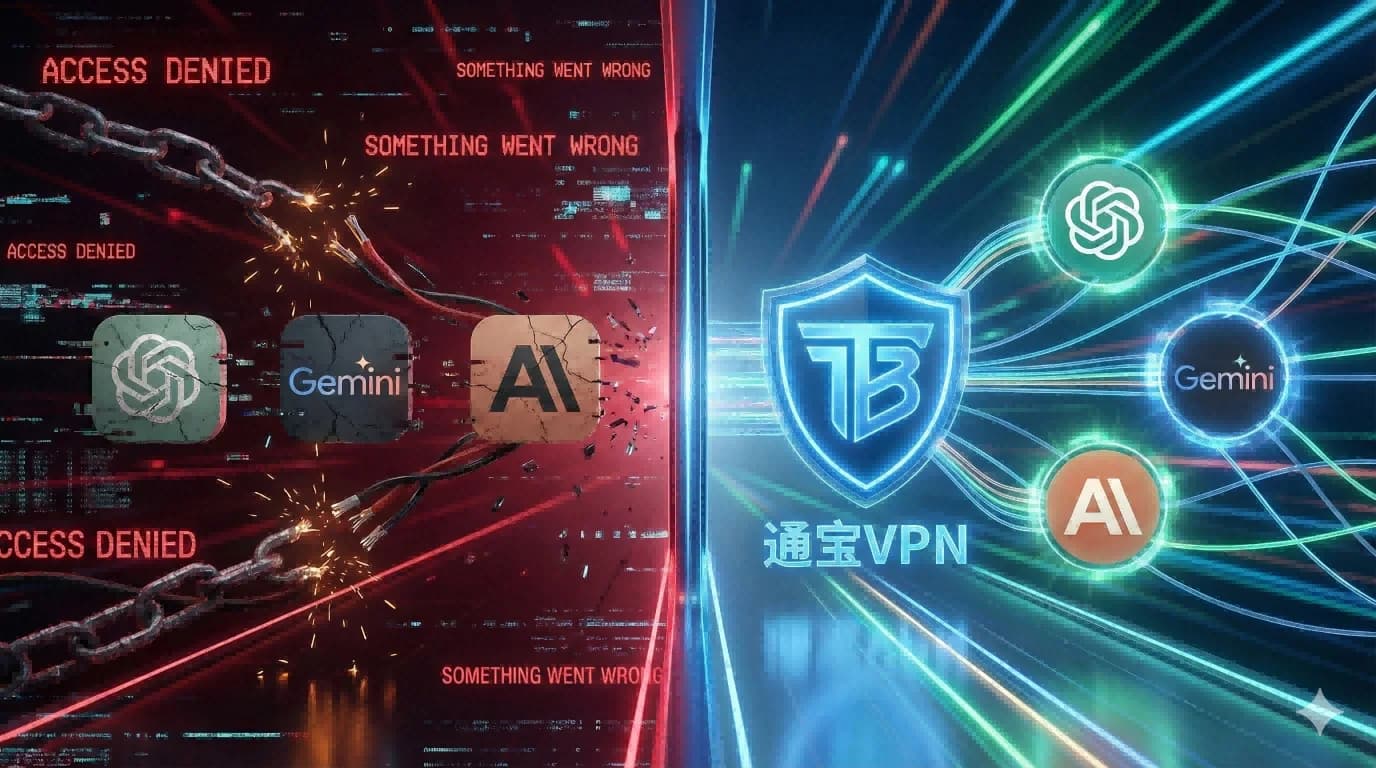 国内如何稳定访问 Gemini/ChatGPT/Claude？通宝 VPN 深度解决 AI 报错与封号难题 - 通宝VPN