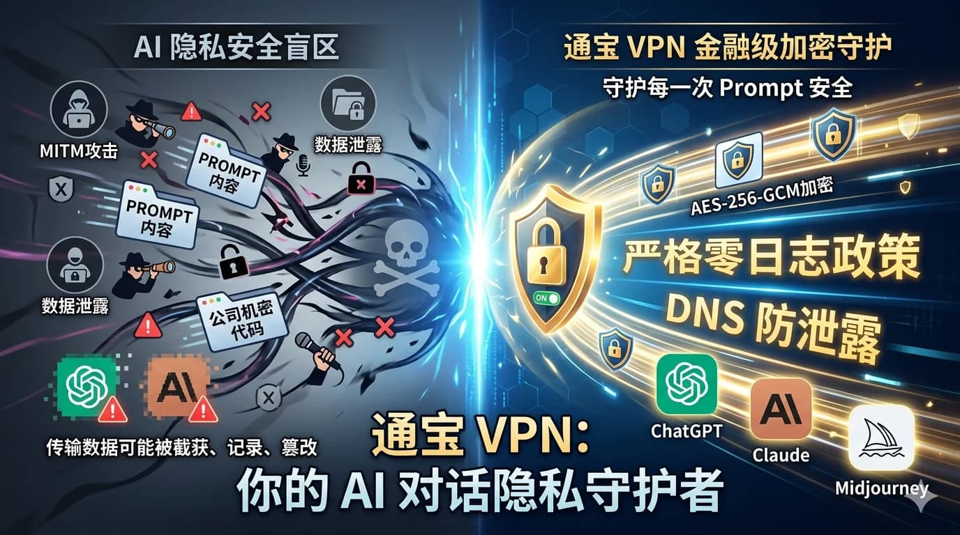 你的 AI 对话谁在偷听？通宝 VPN 金融级加密守护每一次 Prompt - 通宝VPN