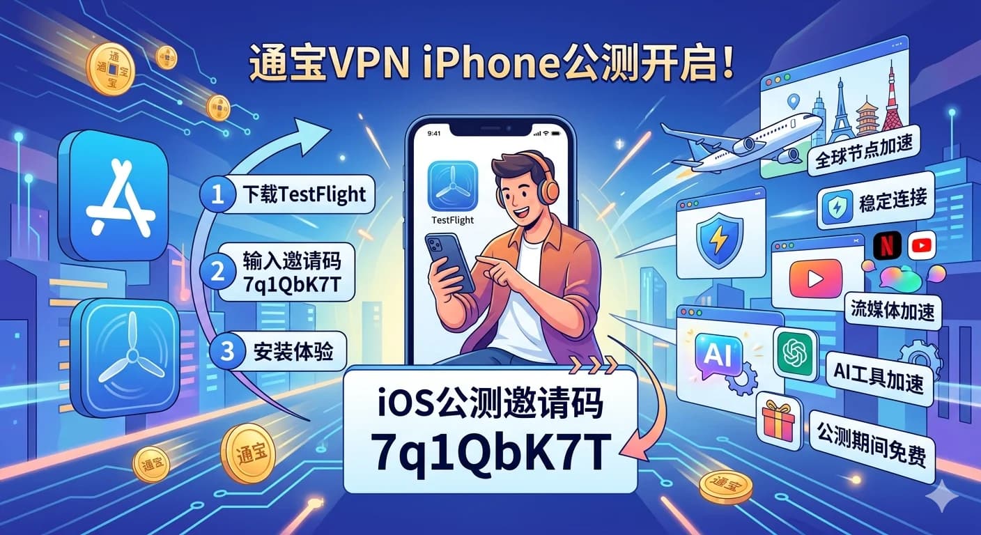 通宝VPN iPhone公测邀请码是什么？如何参与iOS公测体验 - 通宝VPN