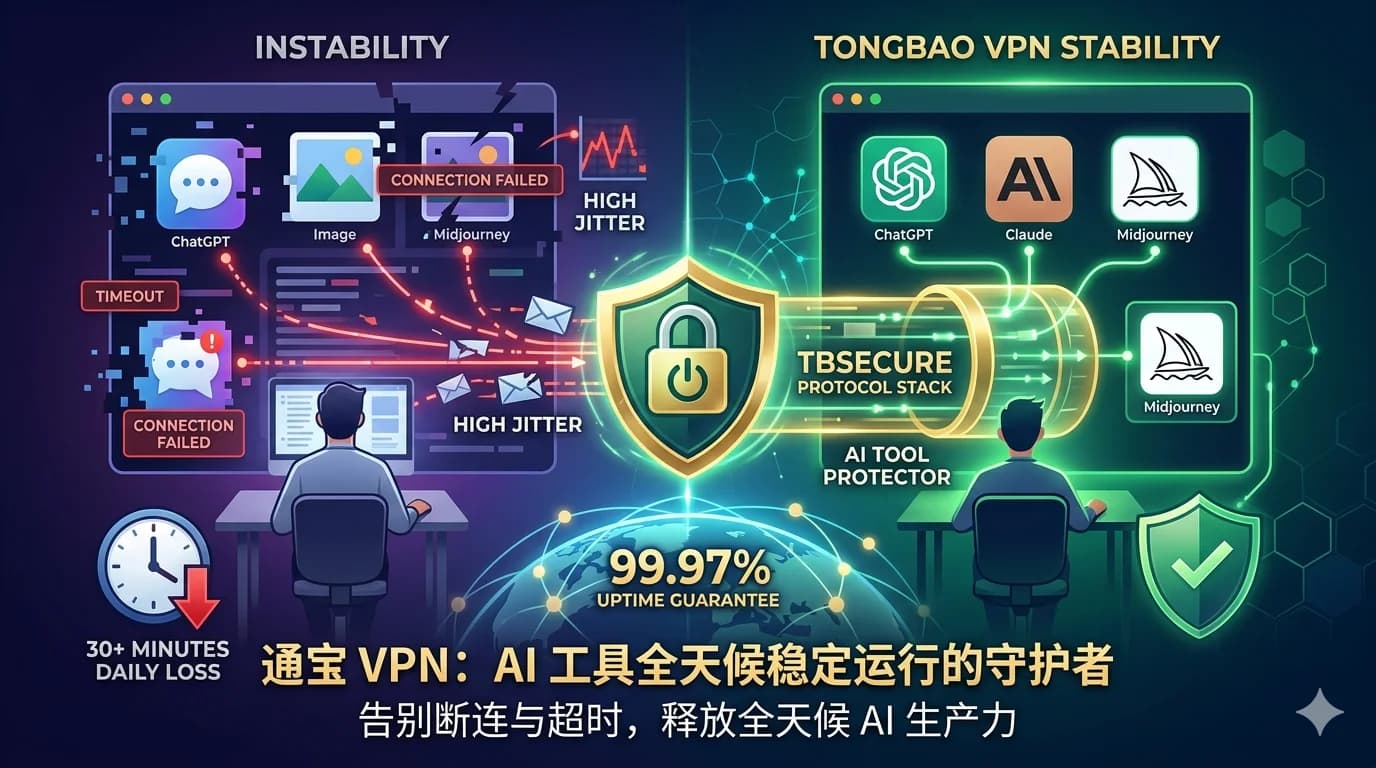 告别卡顿与断连——通宝 VPN 专线协议如何保障 AI 工具全天候稳定 - TongBao VPN
