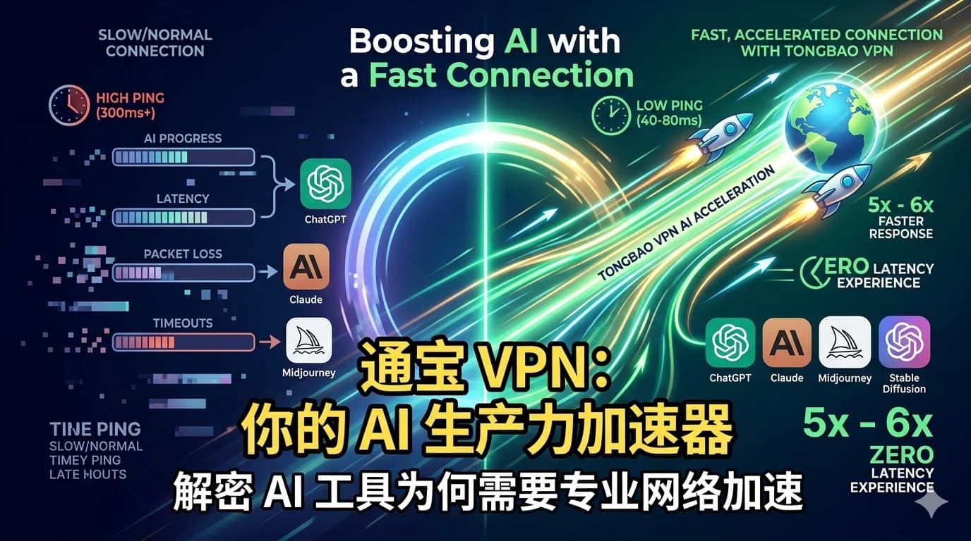 为 AI 而生：通宝 VPN 如何让 ChatGPT、Claude、Midjourney 实现零延迟对话 - 通寶VPN