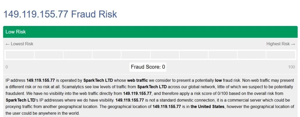 scamalytics.com 檢測結果: - TongBao VPN (TongBao VPN)